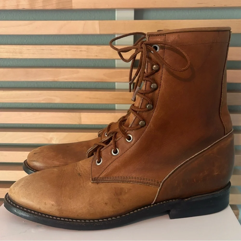 🔥NWOT Bilt Rite Brown Amber Brushed Men’s Leather Lace Up Combat Boots Size: 9.5